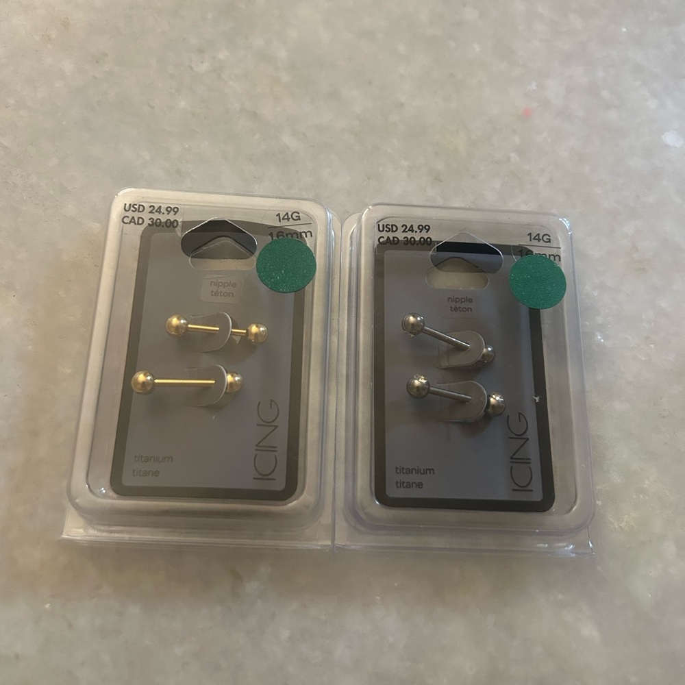 ICING Gold Titanium Nipple Barbells Set of 2!